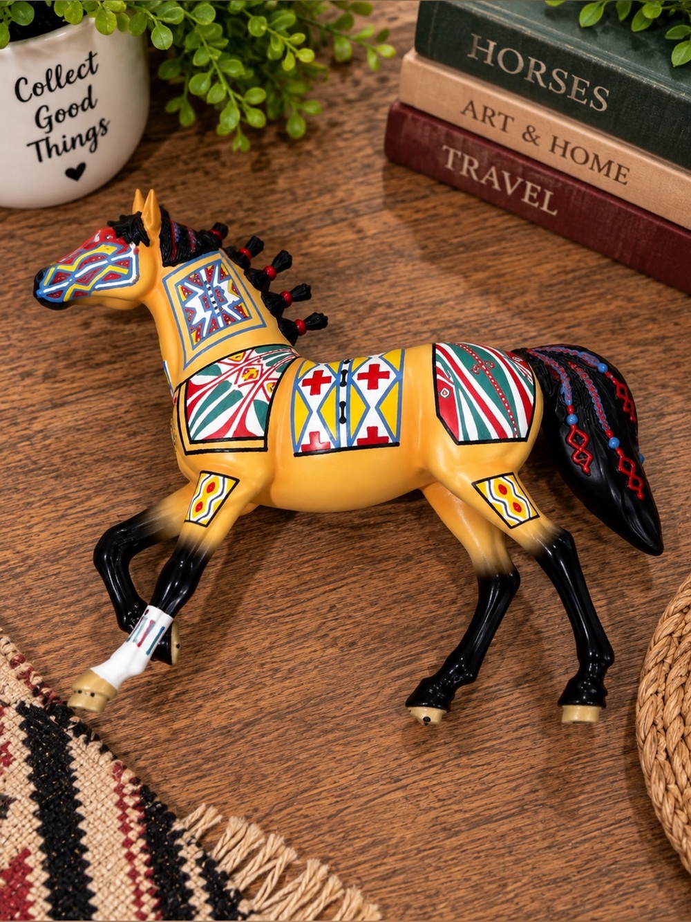 Colorful Folk Art Horse Figurine Southwestern Tribal Style Decorative Collectibl